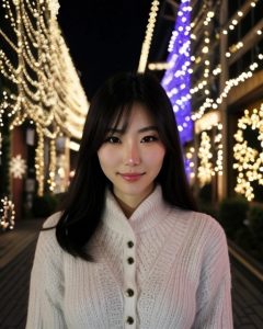 a woman standing in front of a building