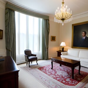 a living room filled with furniture and a large window