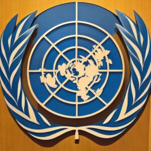 a blue and white sign