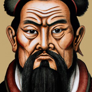 Photo realistic high definition image of Sun Tzu, a renowned Chinese general, military strategist, and philosopher